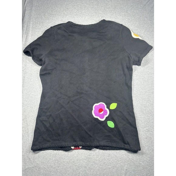 Michael Simon New York Sz L Black Short Sleeves Sweater Women Knit Crochet 1997 - Picture 8 of 14